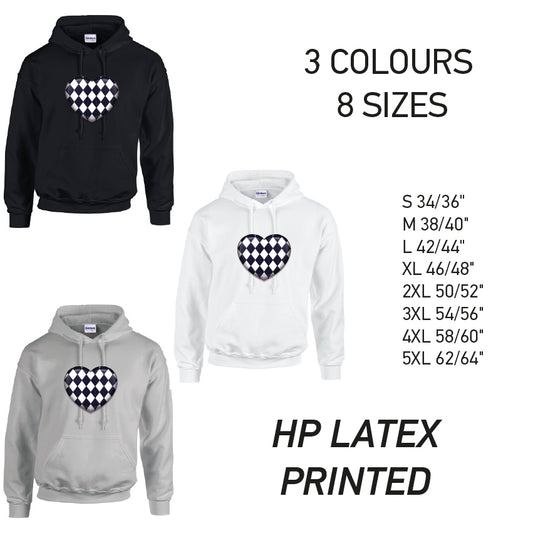 HD24 Black Harley Quinn Heart Unisex Cotton Hoodie 8 sizes 3 Colours Available Latex printed