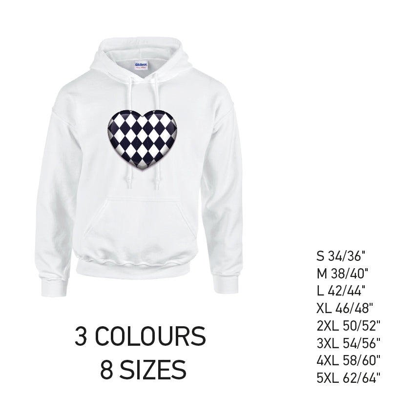 HD24 Black Harley Quinn Heart Unisex Cotton Hoodie 8 sizes 3 Colours Available Latex printed