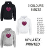 HD25 Pink Chequered Heart Unisex Cotton Hoodie 8 sizes 3 Colours Available Latex printed