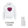 HD25 Pink Chequered Heart Unisex Cotton Hoodie 8 sizes 3 Colours Available Latex printed