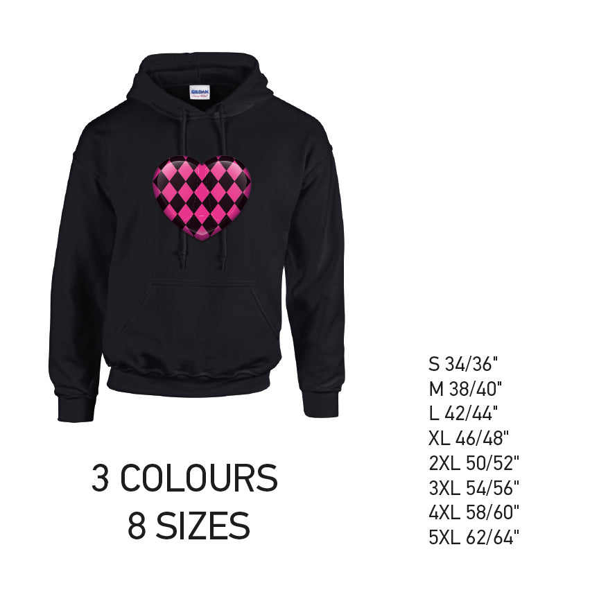 HD26 Pink Harley Quinn Heart Unisex Cotton Hoodie 8 sizes 3 Colours Available Latex printed
