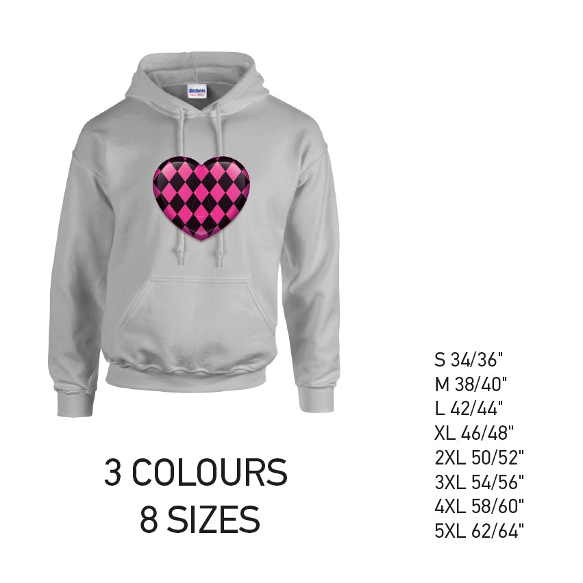 HD26 Pink Harley Quinn Heart Unisex Cotton Hoodie 8 sizes 3 Colours Available Latex printed