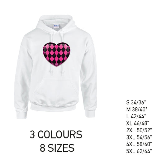 HD26 Pink Harley Quinn Heart Unisex Cotton Hoodie 8 sizes 3 Colours Available Latex printed