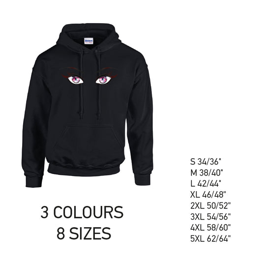 HD27 Pink Eyes Unisex Cotton Hoodie 8 sizes 3 Colours Available Latex printed