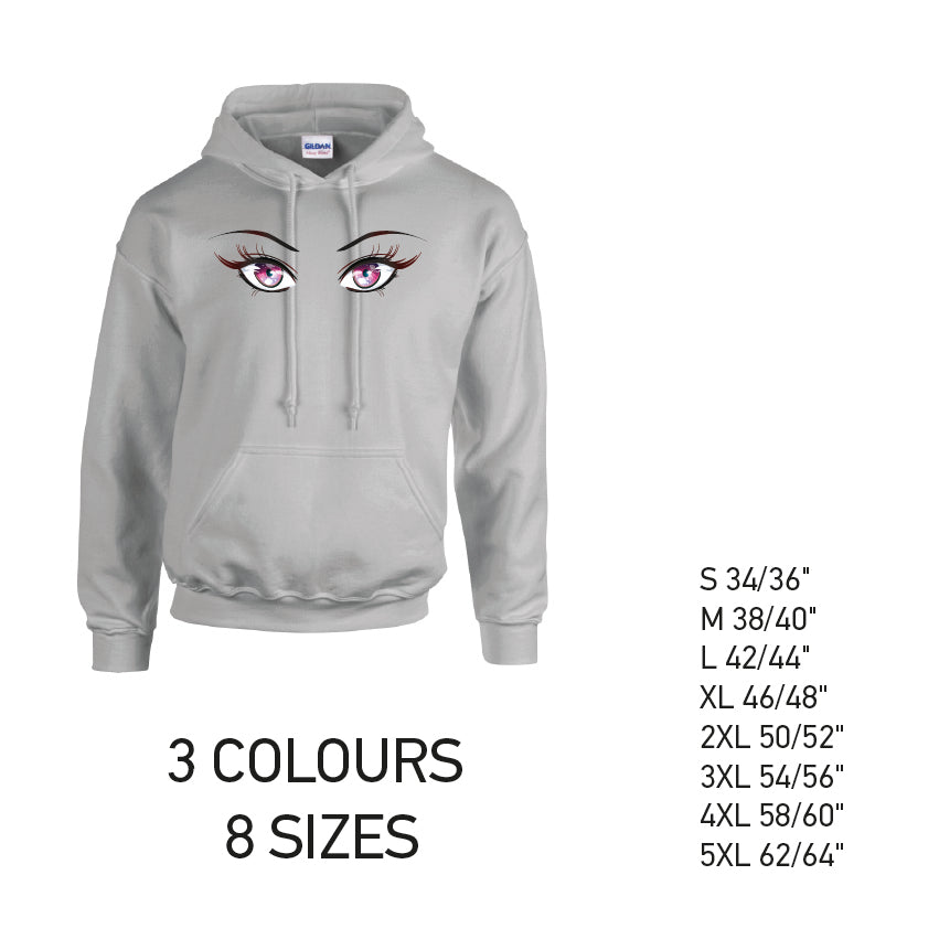HD27 Pink Eyes Unisex Cotton Hoodie 8 sizes 3 Colours Available Latex printed
