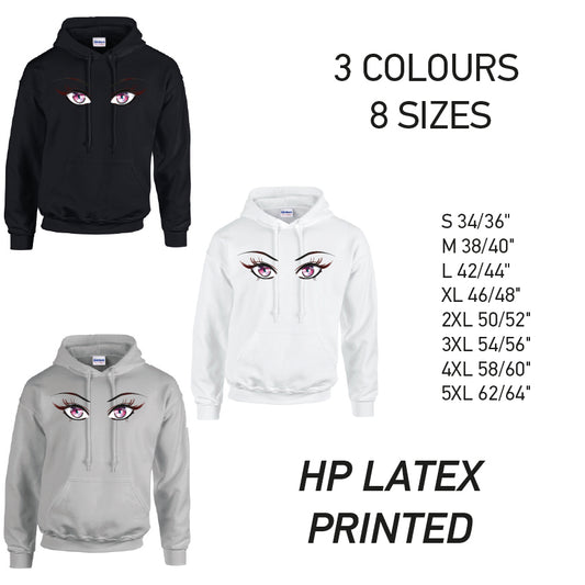 HD27 Pink Eyes Unisex Cotton Hoodie 8 sizes 3 Colours Available Latex printed