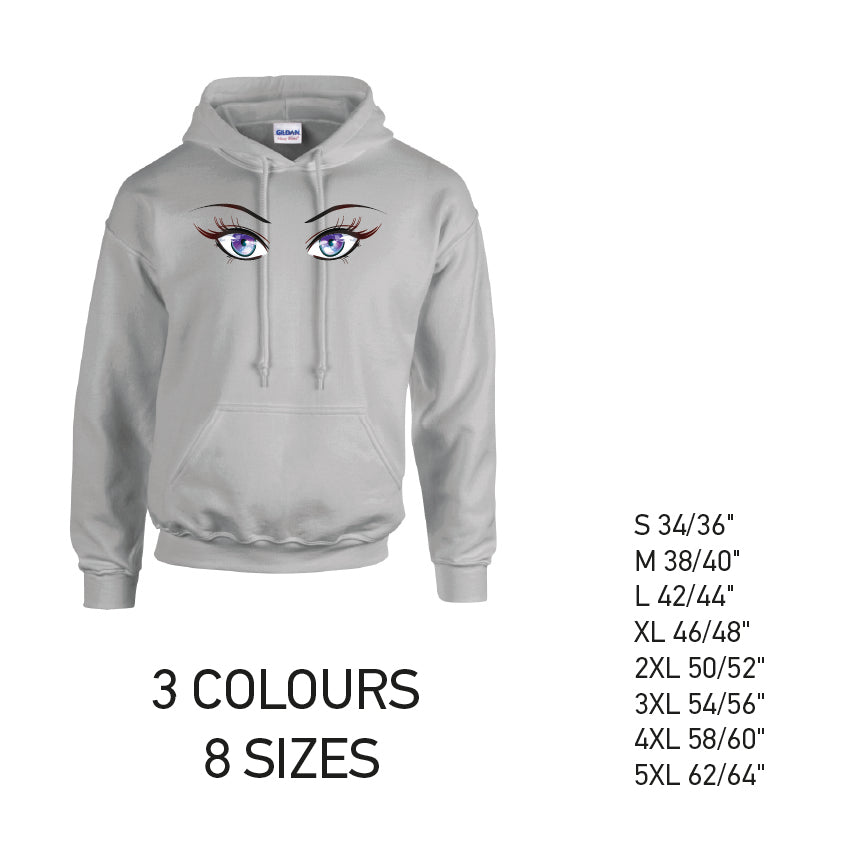 HD28 Purple Eyes Unisex Cotton Hoodie 8 sizes 3 Colours Available Latex printed