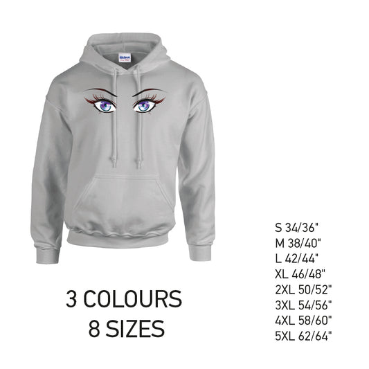 HD28 Purple Eyes Unisex Cotton Hoodie 8 sizes 3 Colours Available Latex printed