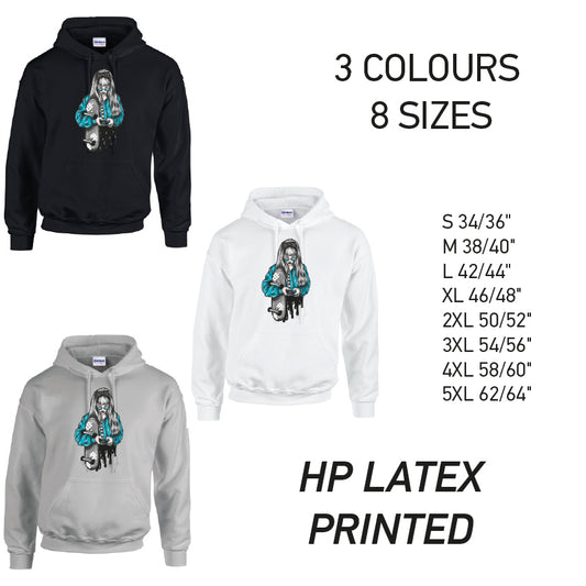 HD31 Blue Skater Girl Unisex Cotton Hoodie 8 sizes 3 Colours Available Latex printed