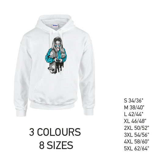 HD31 Blue Skater Girl Unisex Cotton Hoodie 8 sizes 3 Colours Available Latex printed