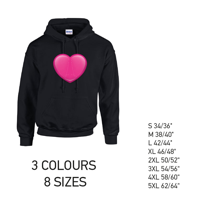 HD36 Pink Heart Unisex Cotton Hoodie 8 sizes 3 Colours Available Latex printed