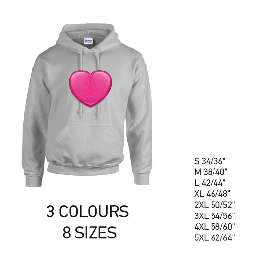 HD36 Pink Heart Unisex Cotton Hoodie 8 sizes 3 Colours Available Latex printed