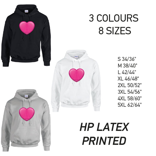 HD36 Pink Heart Unisex Cotton Hoodie 8 sizes 3 Colours Available Latex printed