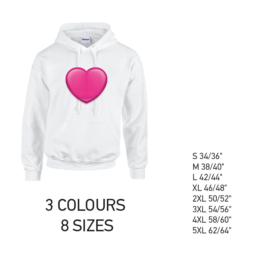 HD36 Pink Heart Unisex Cotton Hoodie 8 sizes 3 Colours Available Latex printed