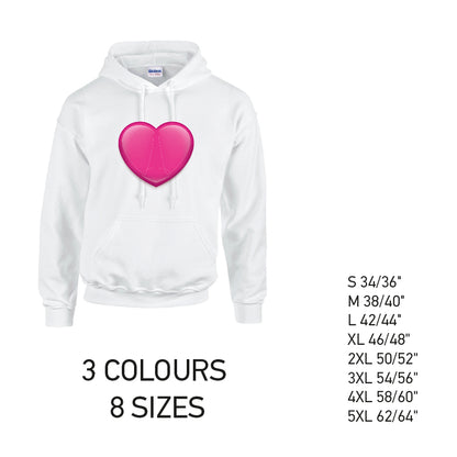 HD36 Pink Heart Unisex Cotton Hoodie 8 sizes 3 Colours Available Latex printed