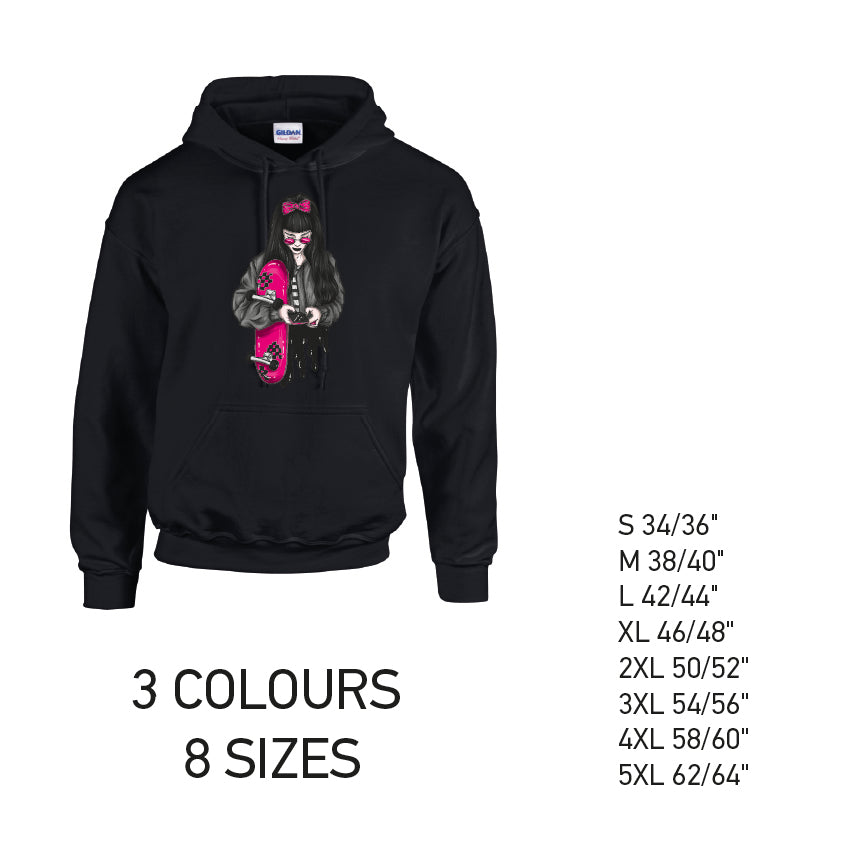 HD37 Pink Skater Girl Unisex Cotton Hoodie 8 sizes 3 Colours Available Latex printed