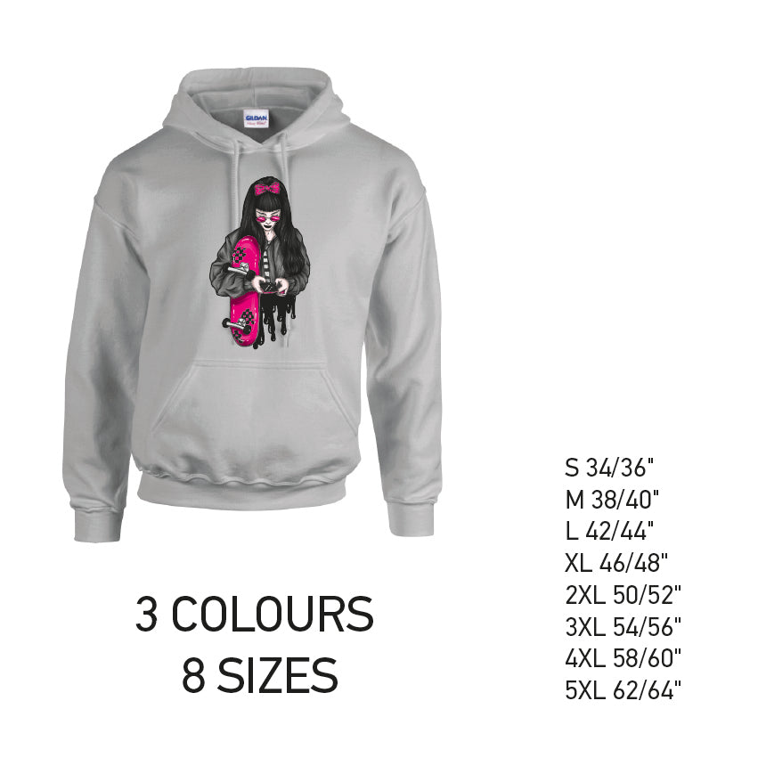 HD37 Pink Skater Girl Unisex Cotton Hoodie 8 sizes 3 Colours Available Latex printed