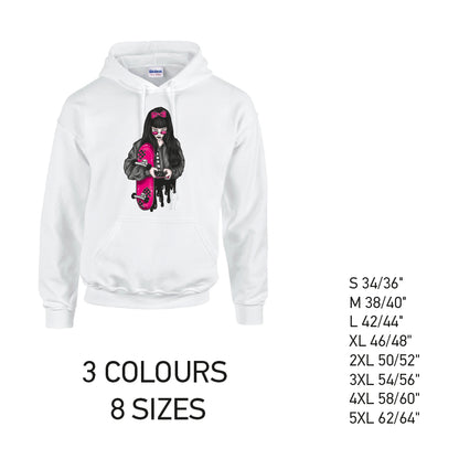 HD37 Pink Skater Girl Unisex Cotton Hoodie 8 sizes 3 Colours Available Latex printed