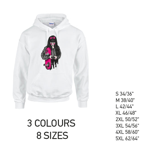 HD37 Pink Skater Girl Unisex Cotton Hoodie 8 sizes 3 Colours Available Latex printed
