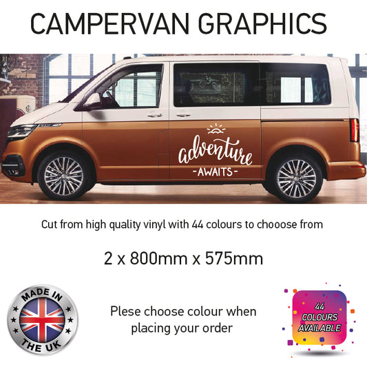 LCG01-LCG10 Adventure Awaits Graphic stickers fits all Motorhomes And Campervans Various Designs Available