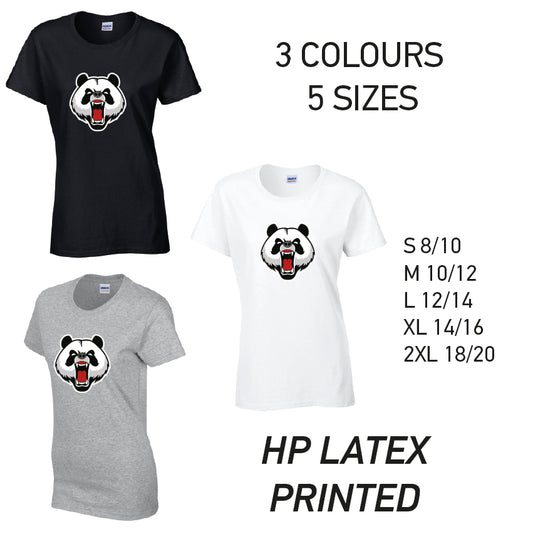 LT02 Angry Panda Ladies Cotton T-Shirt 5 sizes 3 Colours Available Latex printed