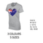 LT03 Australia Heart Ladies Cotton T-Shirt 5 sizes 3 Colours Available Latex printed