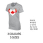 LT05 Canada Heart Ladies Cotton T-Shirt 5 sizes 3 Colours Available Latex printed