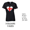 LT08 England Heart Ladies Cotton T-Shirt 5 sizes 3 Colours Available Latex printed