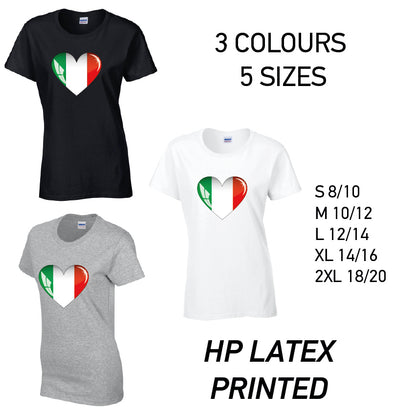 LT09 Italy Heart Ladies Cotton T-Shirt 5 sizes 3 Colours Available Latex printed