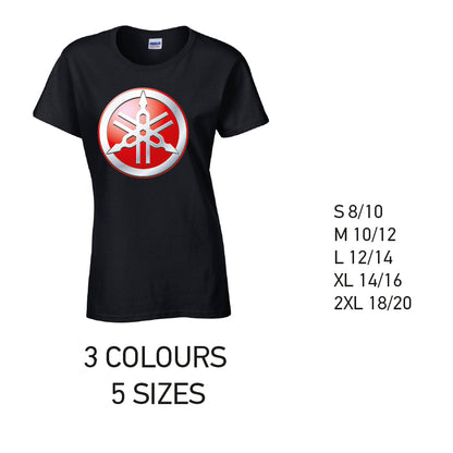 LT12 Yamaha Ladies Cotton T-Shirt 5 sizes 3 Colours Available Latex printed