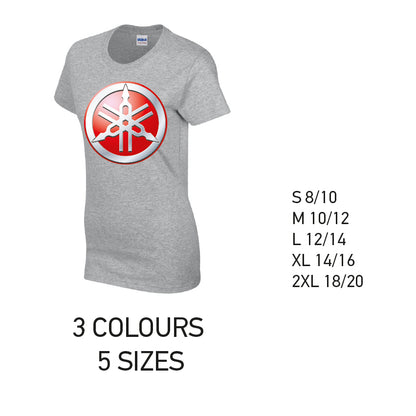 LT12 Yamaha Ladies Cotton T-Shirt 5 sizes 3 Colours Available Latex printed