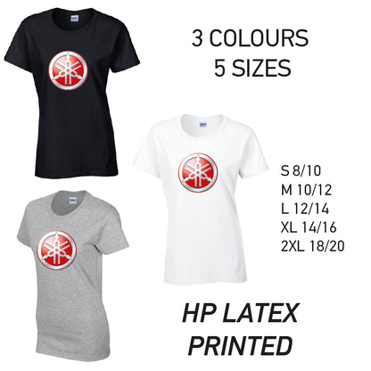 LT12 Yamaha Ladies Cotton T-Shirt 5 sizes 3 Colours Available Latex printed