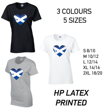 LT13 Scotland Heart Ladies Cotton T-Shirt 5 sizes 3 Colours Available Latex printed