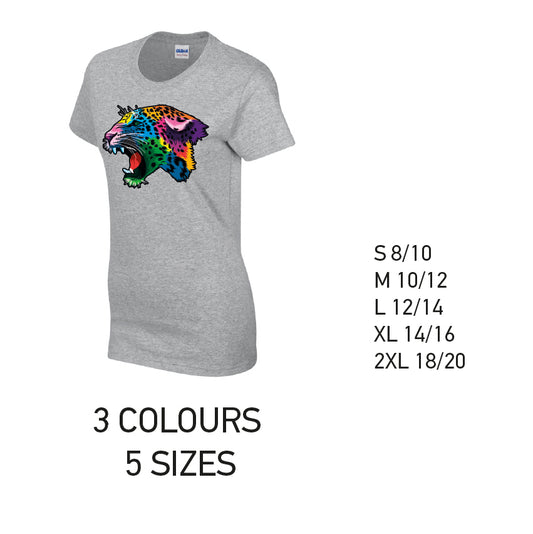 LT17 Leopard Animal Ladies Cotton T-Shirt 5 sizes 3 Colours Available Latex printed
