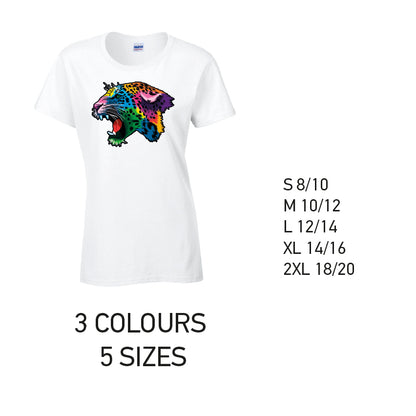LT17 Leopard Animal Ladies Cotton T-Shirt 5 sizes 3 Colours Available Latex printed