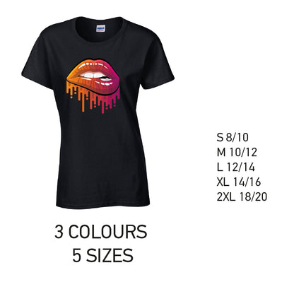 LT20 Orange and Pink Lips Ladies Cotton T-Shirt 5 sizes 3 Colours Available Latex printed