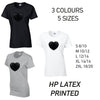 LT22 Black Heart Ladies Cotton T-Shirt 5 sizes 3 Colours Available Latex printed