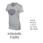 LT23 Black Chequered Heart Ladies Cotton T-Shirt 5 sizes 3 Colours Available Latex printed