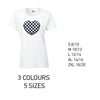 LT23 Black Chequered Heart Ladies Cotton T-Shirt 5 sizes 3 Colours Available Latex printed