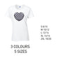 LT23 Black Chequered Heart Ladies Cotton T-Shirt 5 sizes 3 Colours Available Latex printed