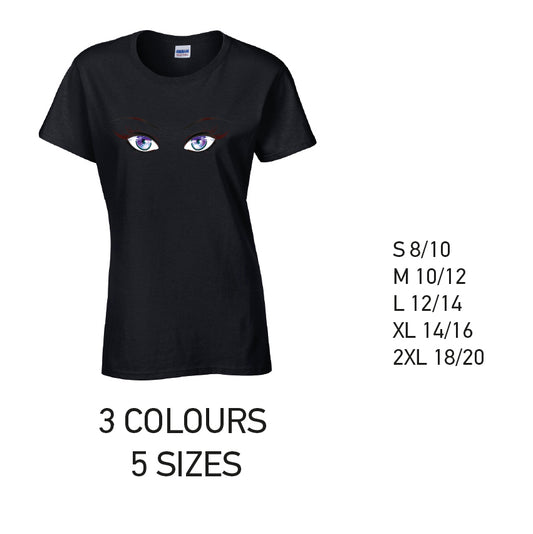 LT28 Purple Eyes Ladies Cotton T-Shirt 5 sizes 3 Colours Available Latex printed
