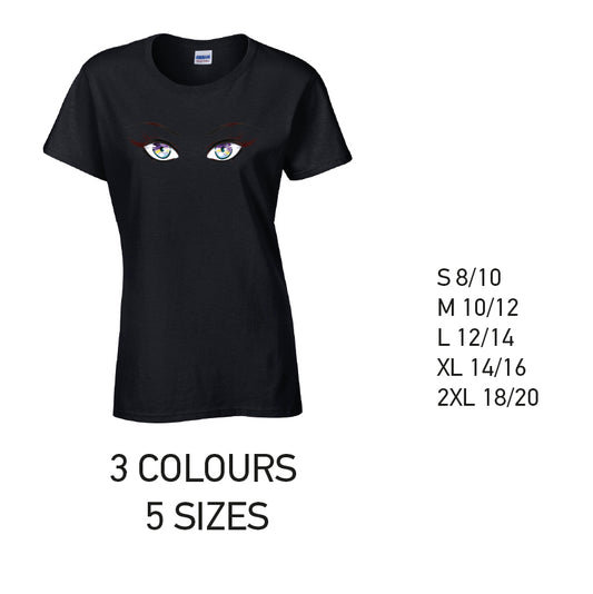 LT29 Rainbow Eyes Ladies Cotton T-Shirt 5 sizes 3 Colours Available Latex printed