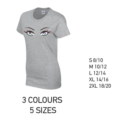 LT29 Rainbow Eyes Ladies Cotton T-Shirt 5 sizes 3 Colours Available Latex printed