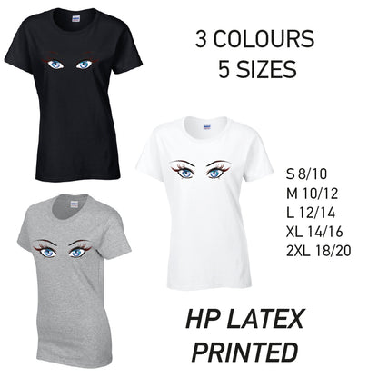 LT30 Blue Eyes Ladies Cotton T-Shirt 5 sizes 3 Colours Available Latex printed