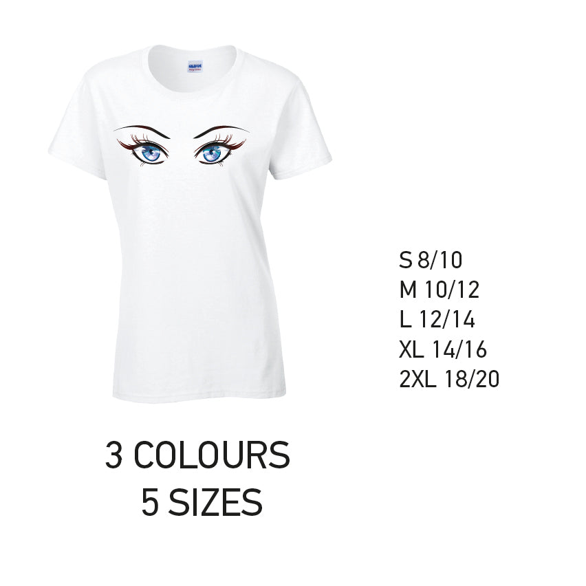 LT30 Blue Eyes Ladies Cotton T-Shirt 5 sizes 3 Colours Available Latex printed