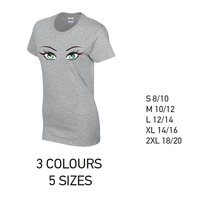 LT32 Green Eyes Ladies Cotton T-Shirt 5 sizes 3 Colours Available Latex printed