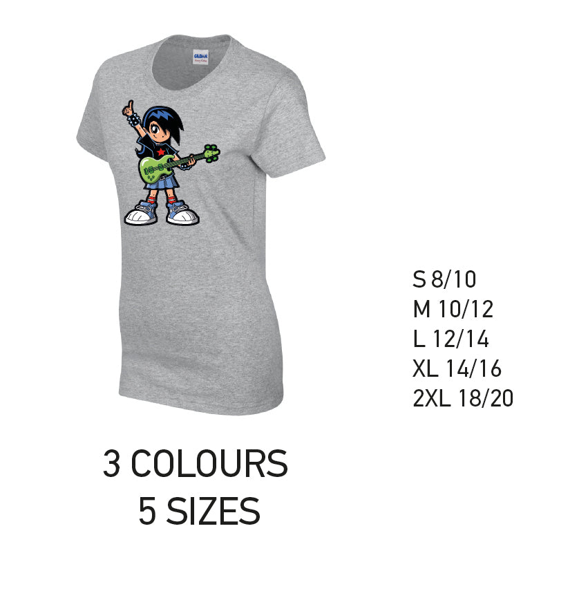 LT33 Guitar Girl Ladies Cotton T-Shirt 5 sizes 3 Colours Available Latex printed