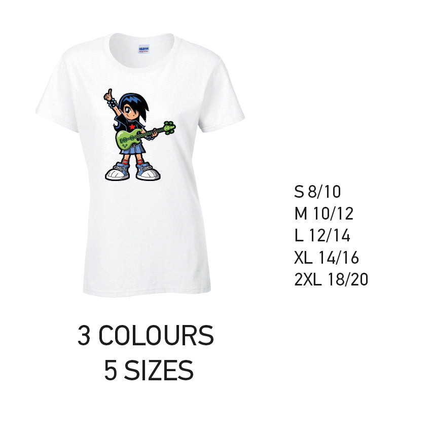 LT33 Guitar Girl Ladies Cotton T-Shirt 5 sizes 3 Colours Available Latex printed