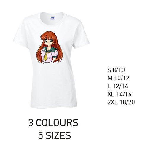 LT34 Anime Manga Ladies Cotton T-Shirt 5 sizes 3 Colours Available Latex printed