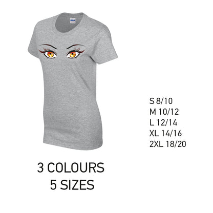 LT35 Orange Eyes Ladies Cotton T-Shirt 5 sizes 3 Colours Available Latex printed